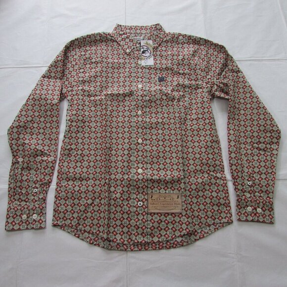 Cinch Boy's Long Sleeve Printed Western Button Shirt Khaki/Red - Picture 2 of 3